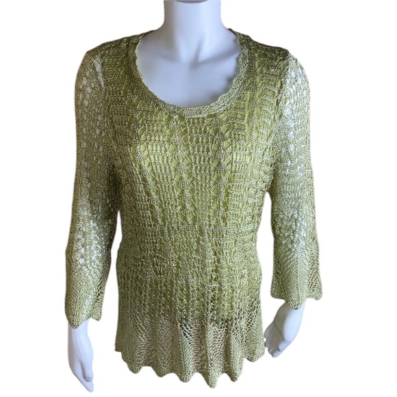 🔷Emma & James Crochet Knit Lined Lime Green Long Sleeve Top Size Large - Picture 1 of 7